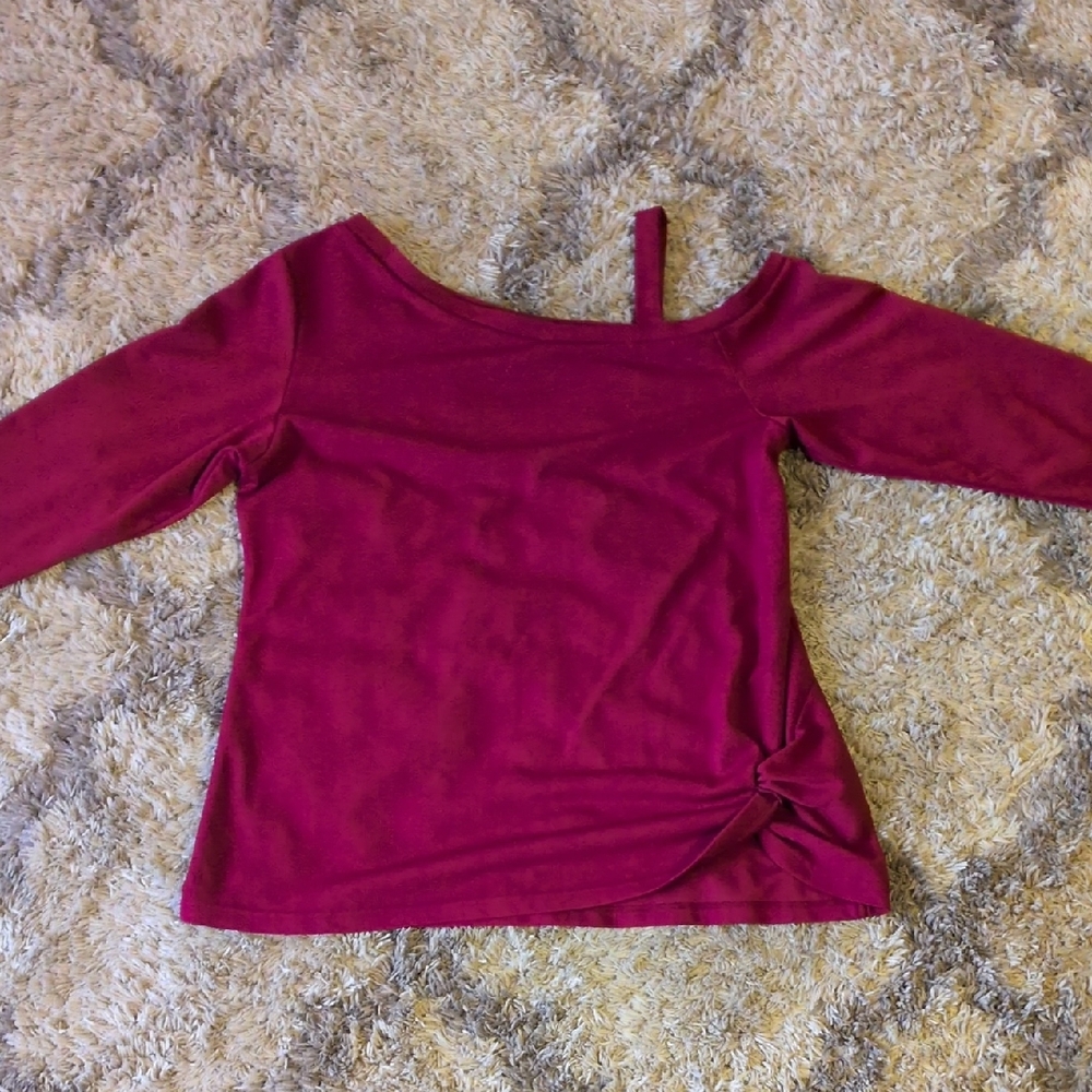 SHEIN Burgundy Asymmetrical Neck Blouse